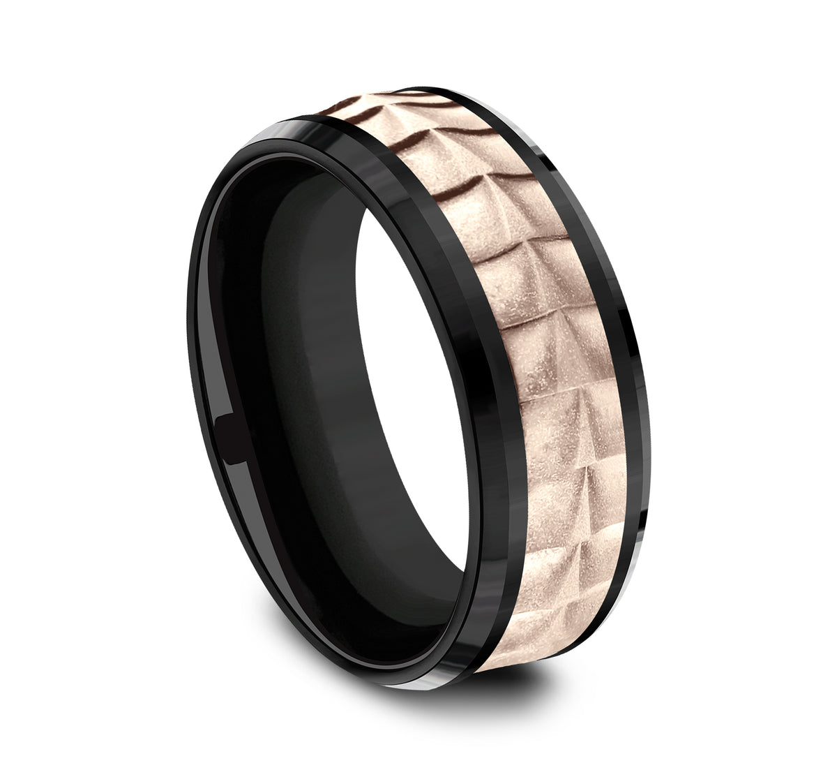 THE DUNDEE 9mm Black Titanium/14K Rose Benchmark men's wedding band