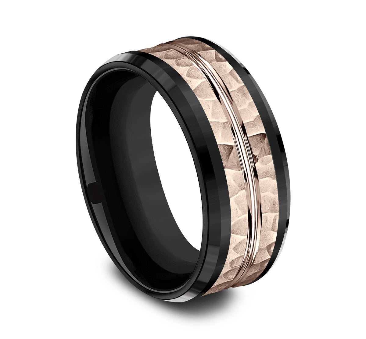 THE RIDLEY 8mm Black Titanium/14K Rose Benchmark men's wedding band