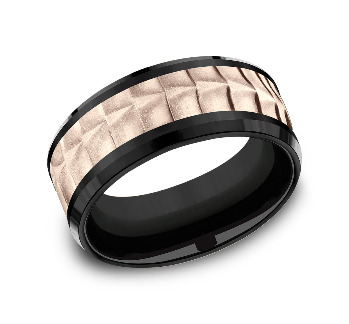 THE DUNDEE 9mm Black Titanium/14K Rose Benchmark men's wedding band