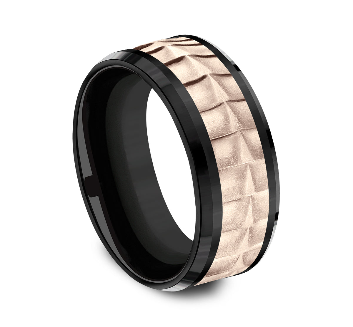THE DUNDEE 9mm Black Titanium/14K Rose Benchmark men's wedding band