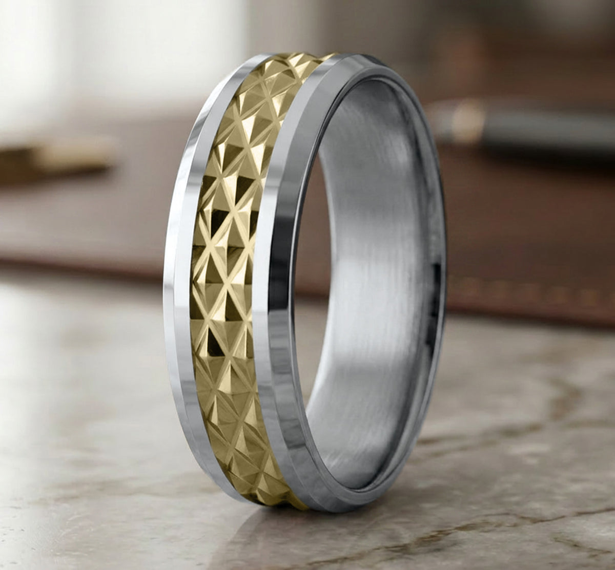 THE LUXOR 7mm 14K White/Yellow Benchmark men's wedding band