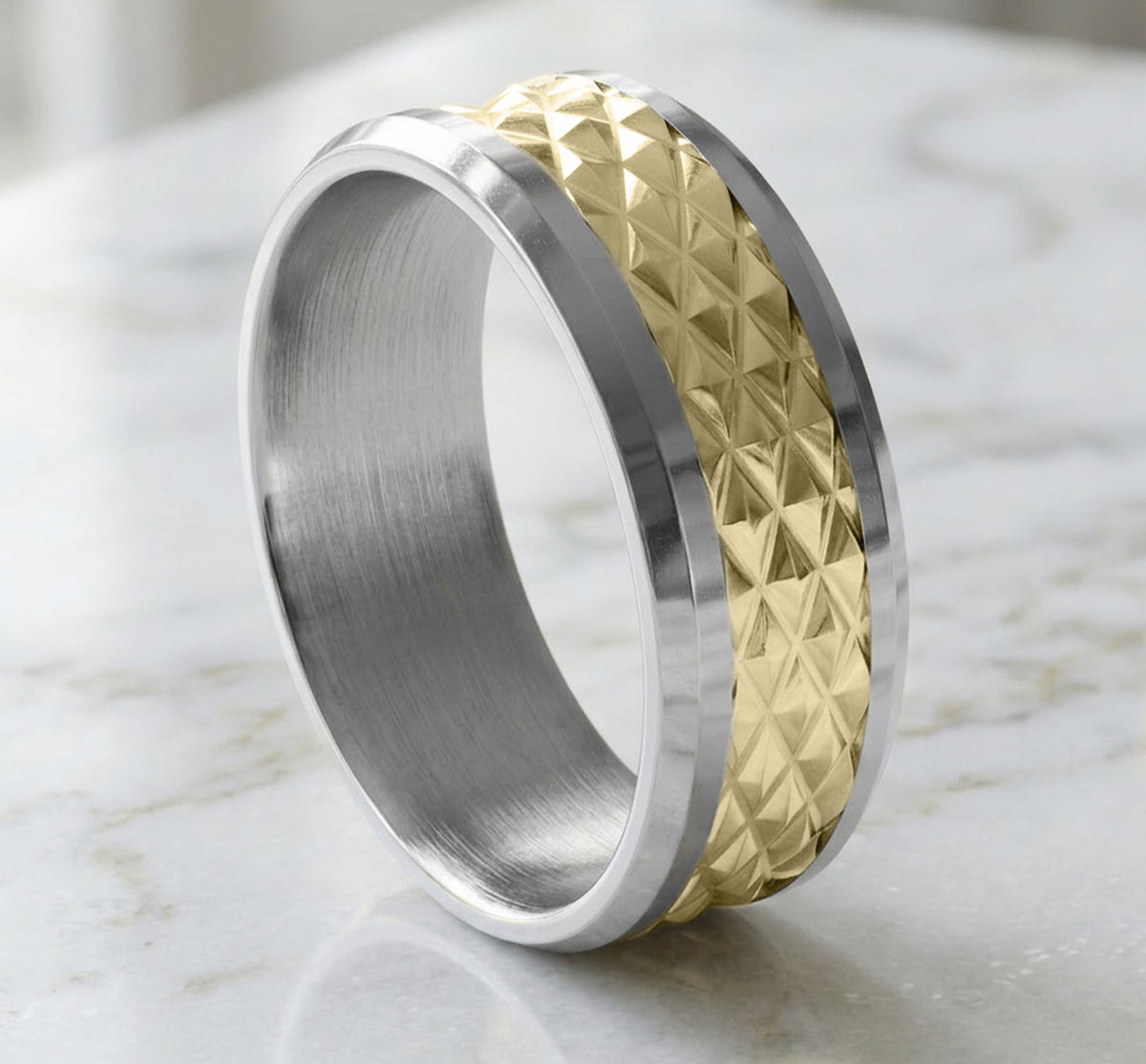 THE LUXOR 7mm 14K White/Yellow Benchmark men's wedding band