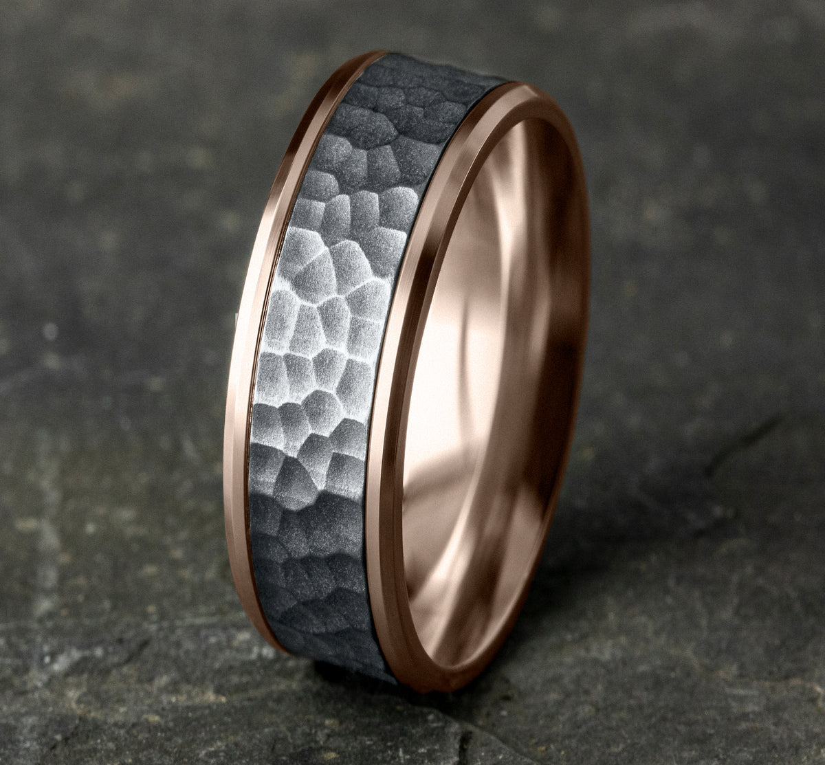 THE TURNER 7mm 14K Rose/White Benchmark men's wedding band