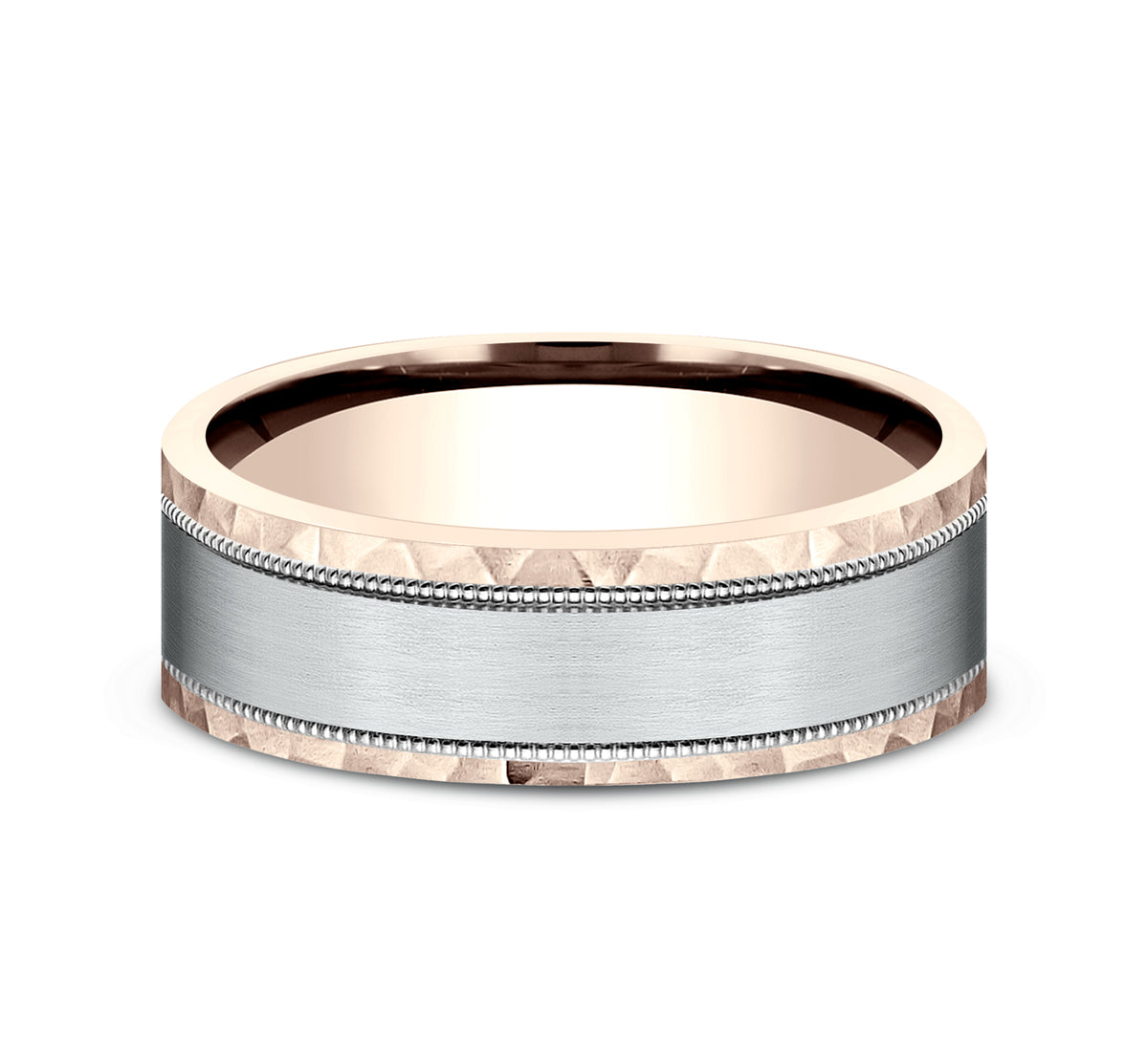 THE DENVER 7mm 14K Rose/White Benchmark men's wedding band