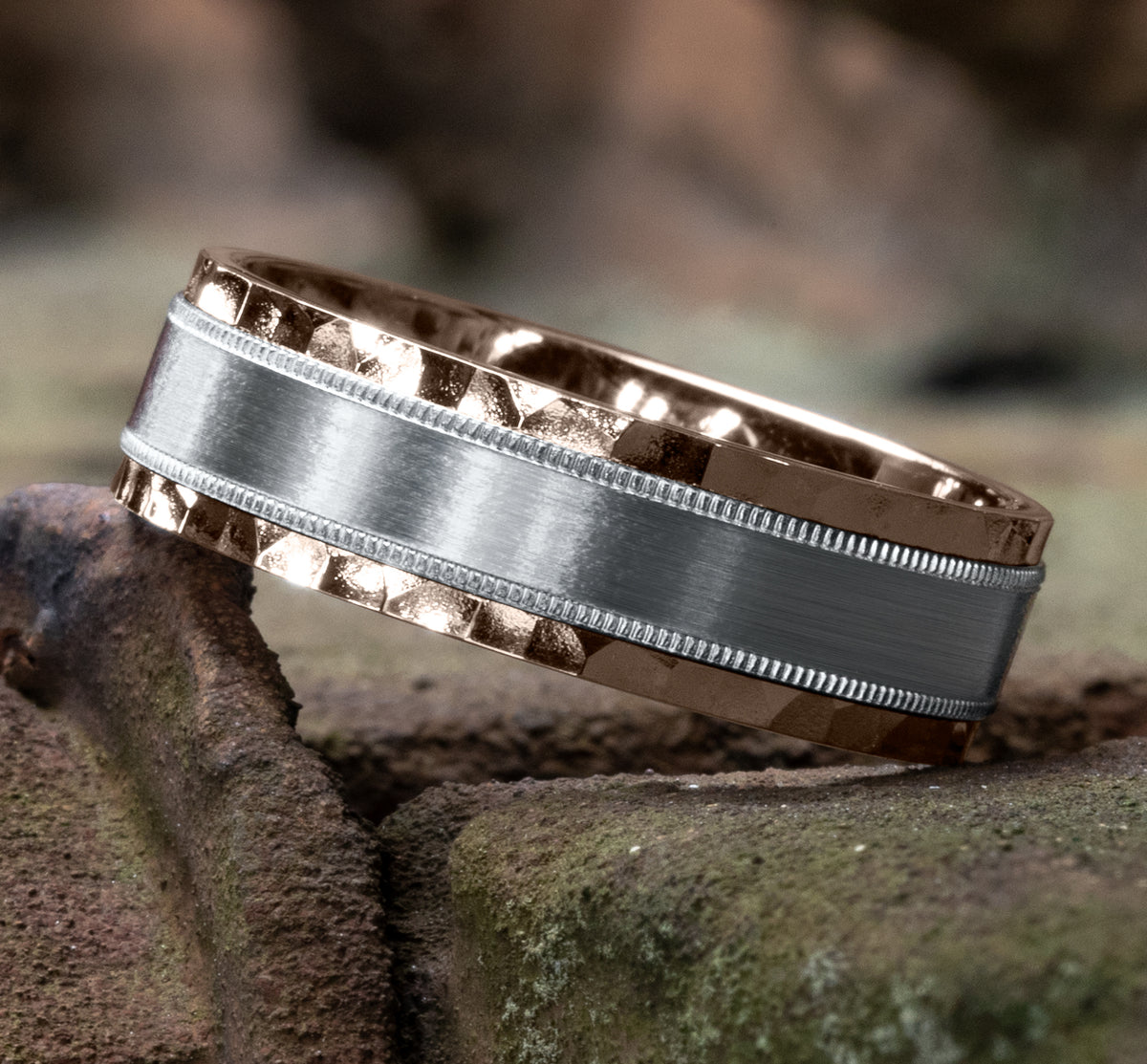 THE DENVER 7mm 14K Rose/White Benchmark men's wedding band