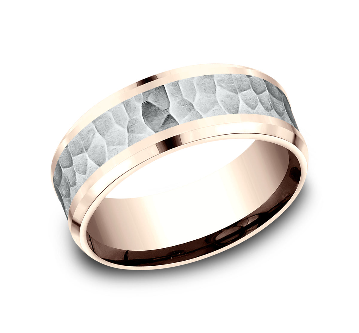 THE TURNER 7mm 14K Rose/White Benchmark men's wedding band