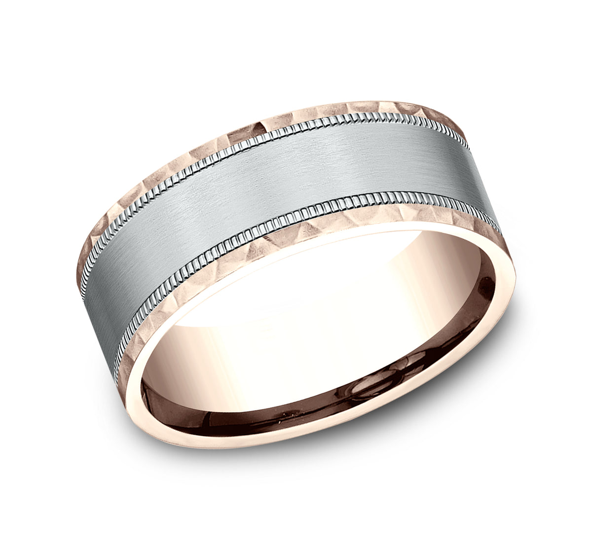 THE DENVER 7mm 14K Rose/White Benchmark men's wedding band