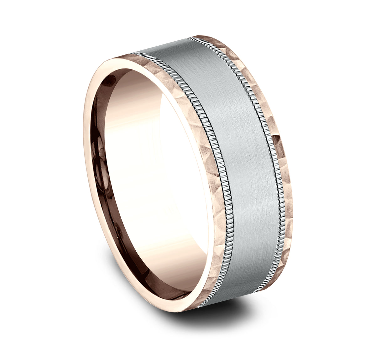 THE DENVER 7mm 14K Rose/White Benchmark men's wedding band