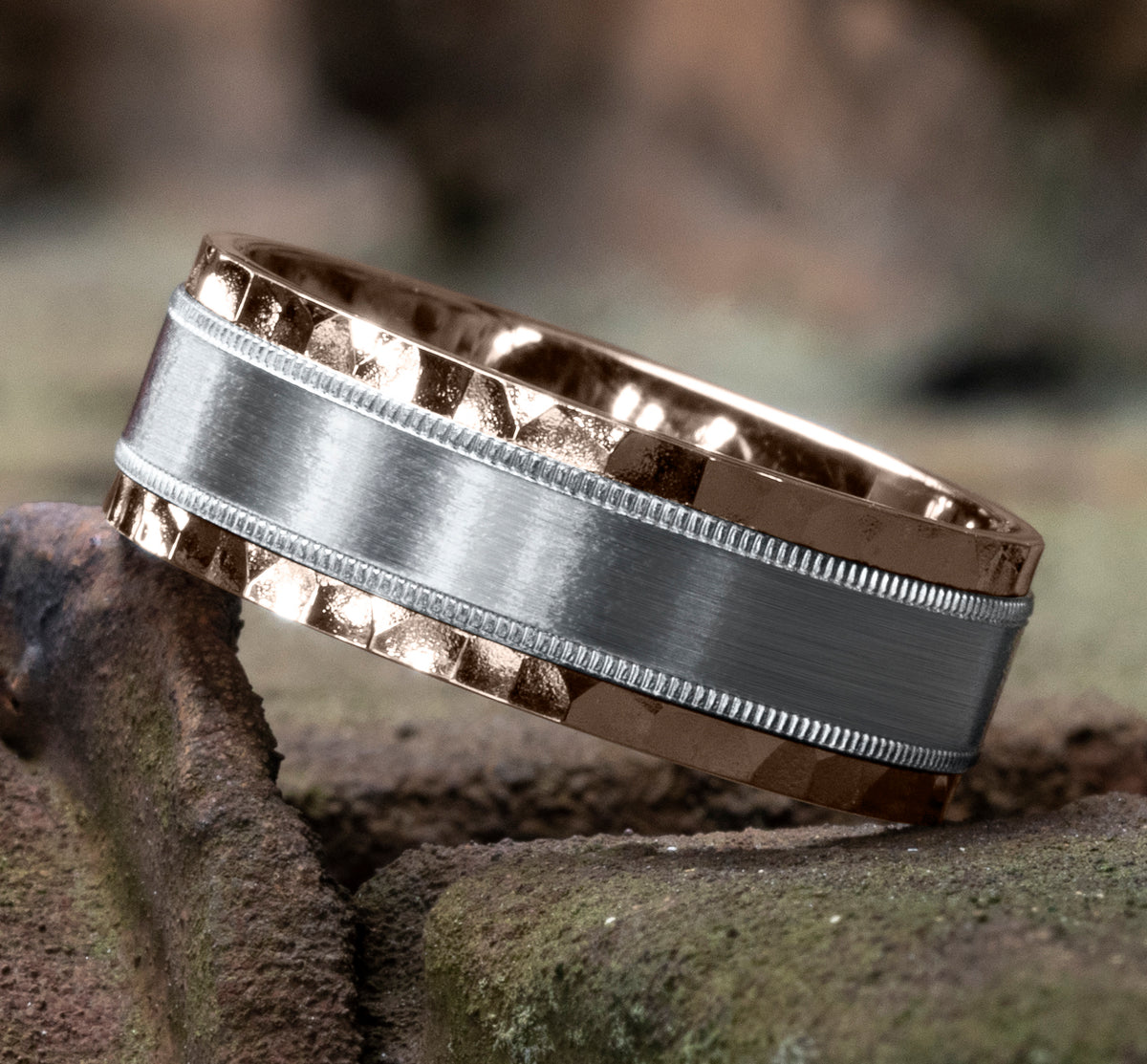 THE DENVER 7mm 14K Rose/White Benchmark men's wedding band
