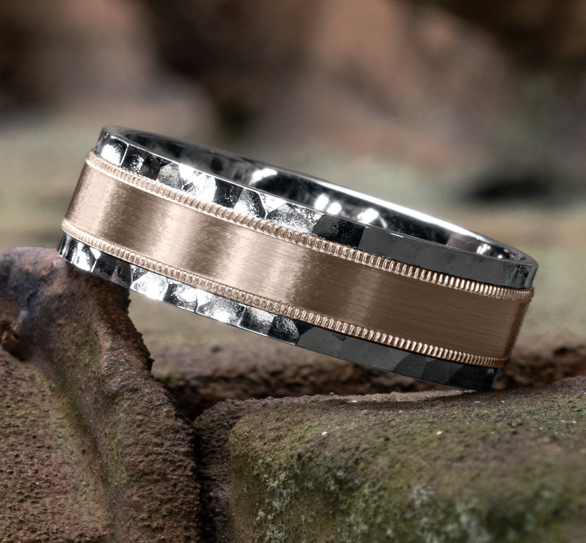 THE DENVER 7mm 14K White/Rose Benchmark men's wedding band