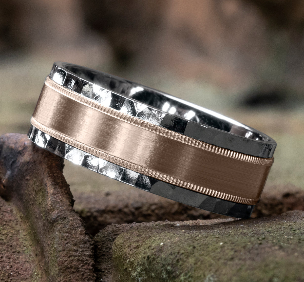 THE DENVER 7mm 14K White/Rose Benchmark men's wedding band