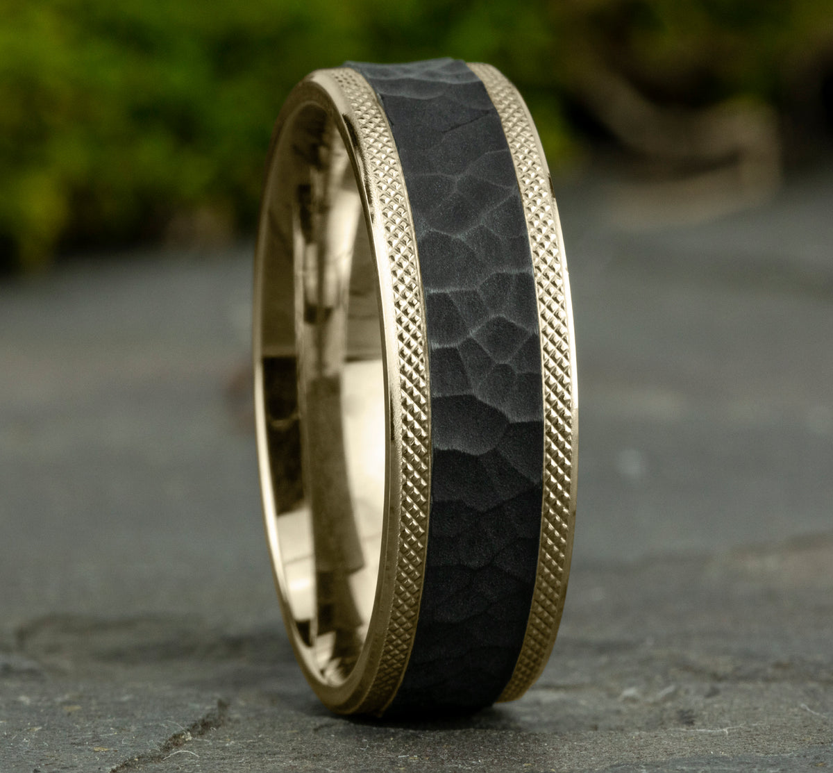 THE GRIFFIN 7mm 14K Yellow/Black Titanium Benchmark men's wedding band
