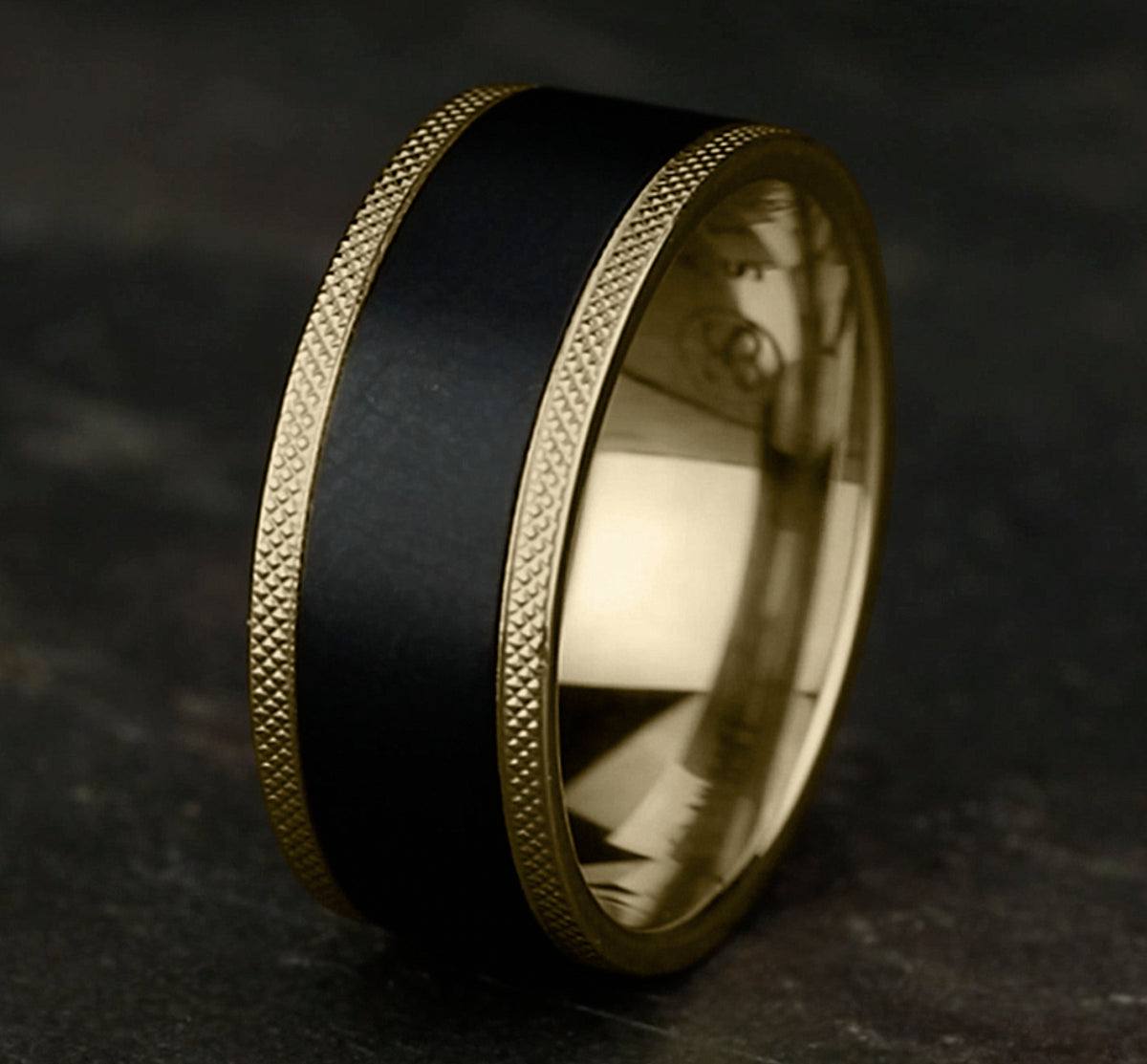 THE ROGUE 9mm 14K Yellow/Black Titanium Benchmark men's wedding band