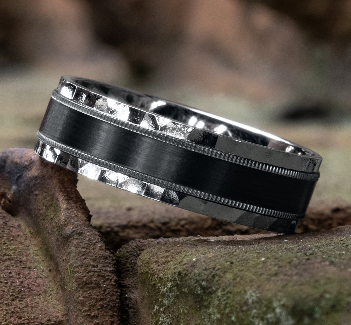 THE DENVER 9mm 14K White/Black Titanium Benchmark men's wedding band