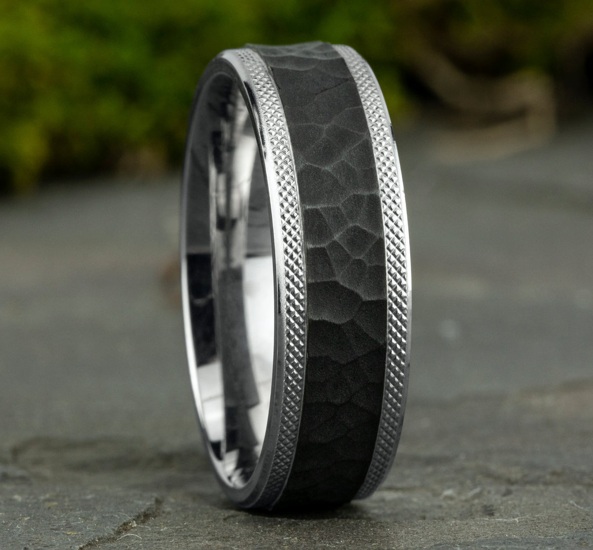 THE GRIFFIN 8mm 14K White/Black Titanium Benchmark men's wedding band