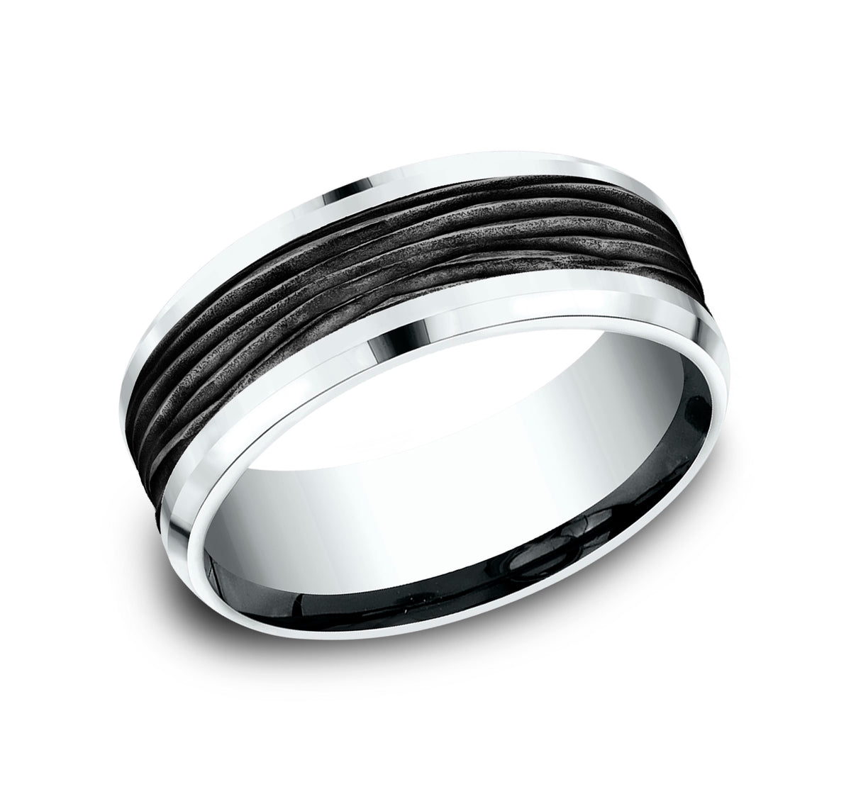 THE TEAK 8mm 14K White/Black Titanium Benchmark men's wedding band