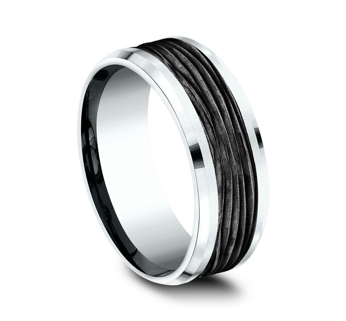 THE TEAK 8mm 14K White/Black Titanium Benchmark men's wedding band