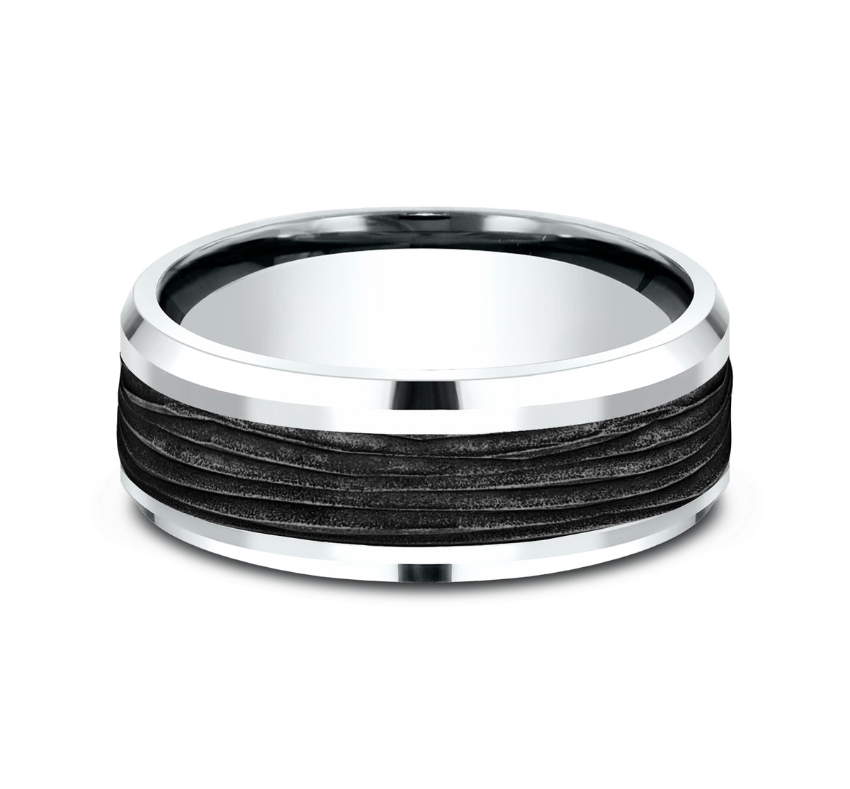THE TEAK 8mm 14K White/Black Titanium Benchmark men's wedding band