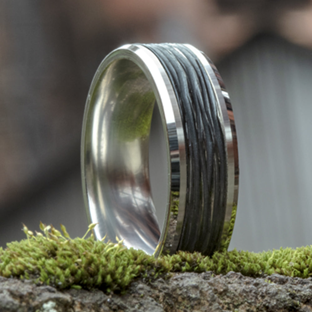 THE TEAK 8mm 14K White/Black Titanium Benchmark men's wedding band