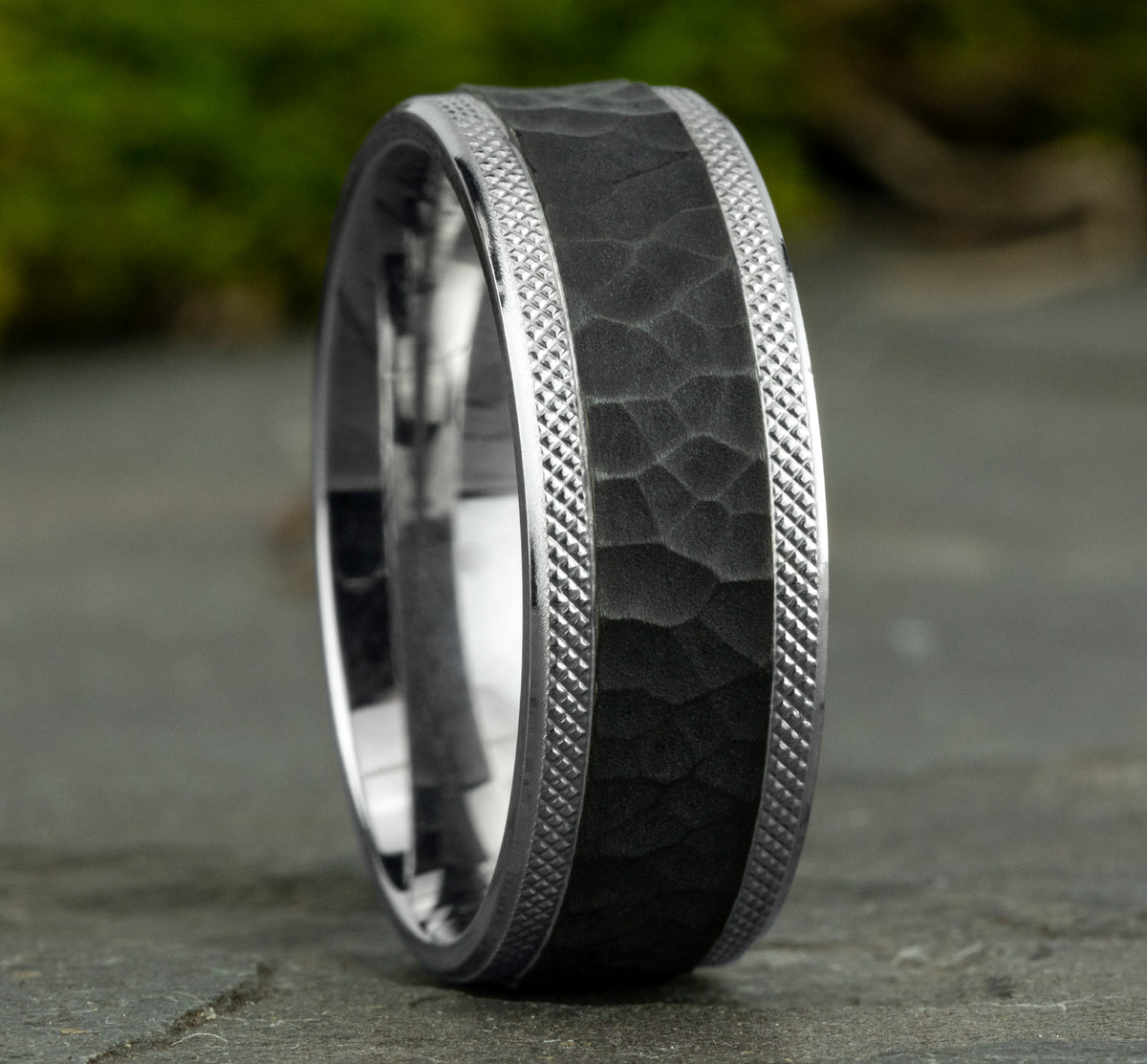 THE GRIFFIN 8mm 14K White/Black Titanium Benchmark men's wedding band