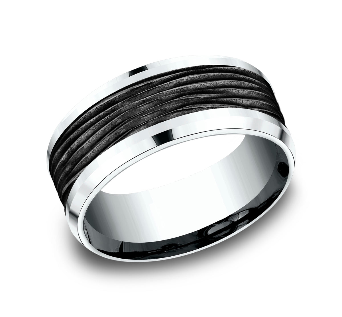 THE TEAK 8mm 14K White/Black Titanium Benchmark men's wedding band