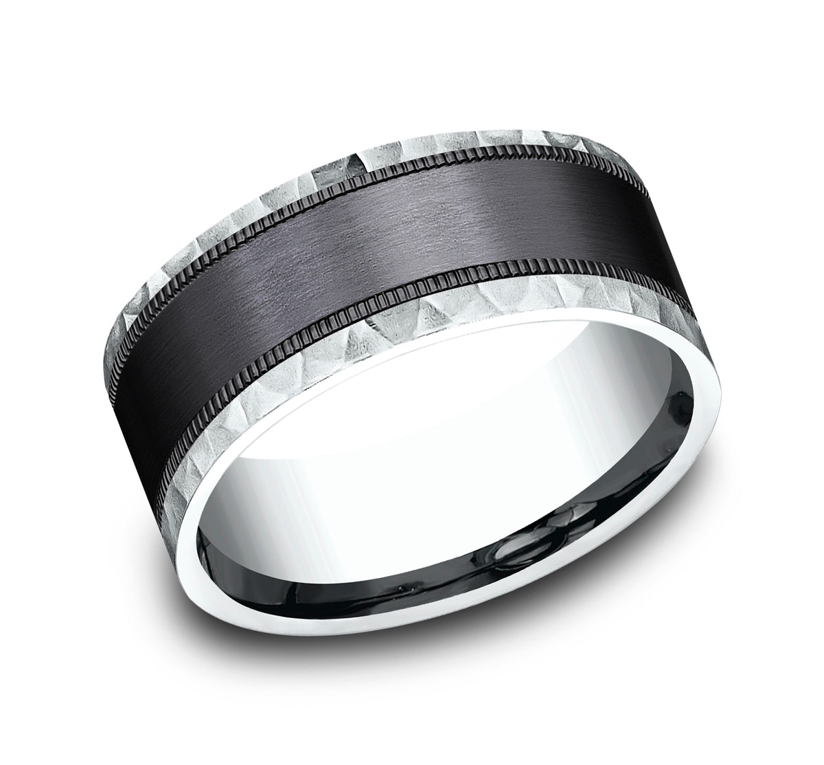 THE DENVER 9mm 14K White/Black Titanium Benchmark men's wedding band