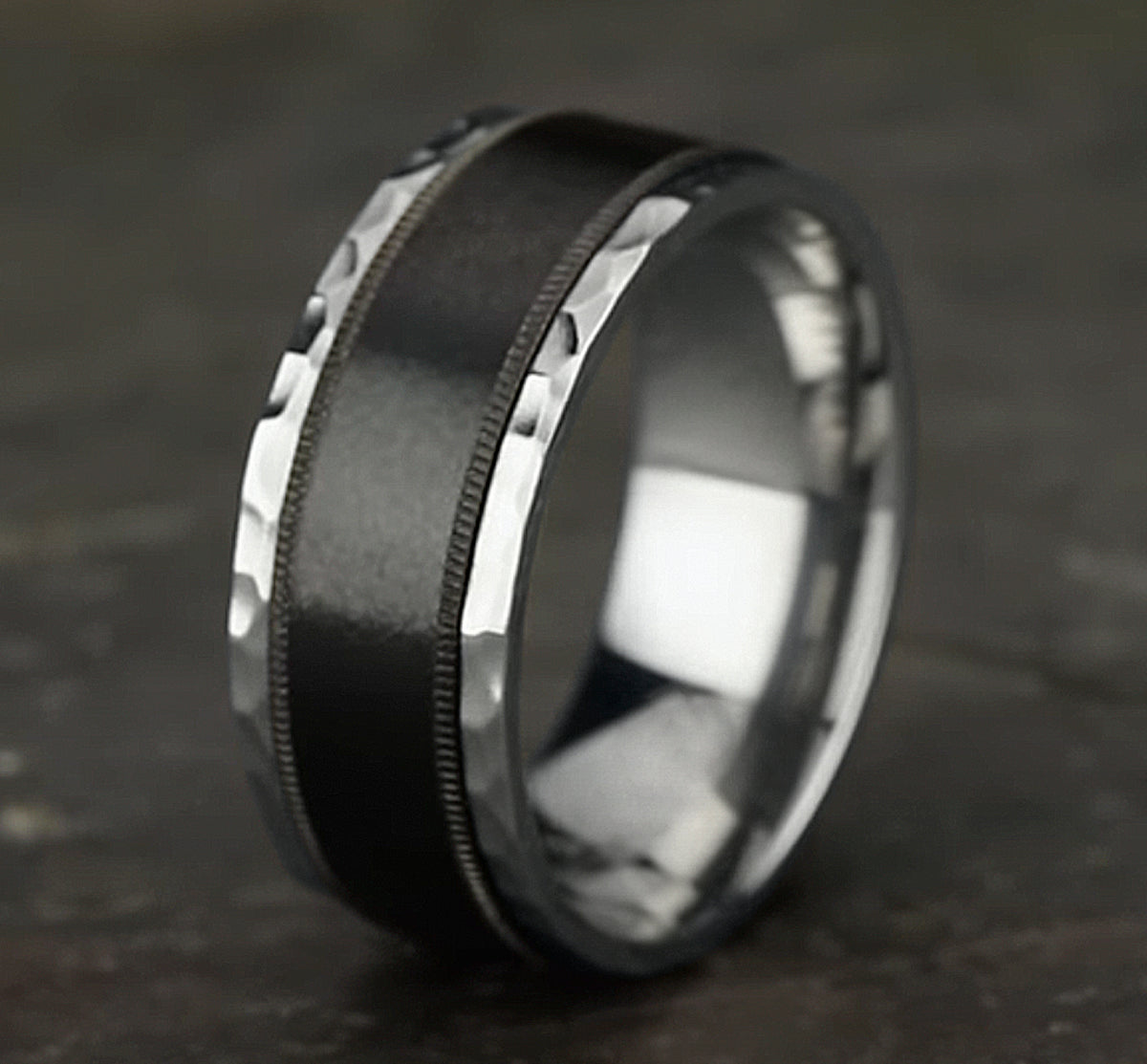 THE DENVER 9mm 14K White/Black Titanium Benchmark men's wedding band