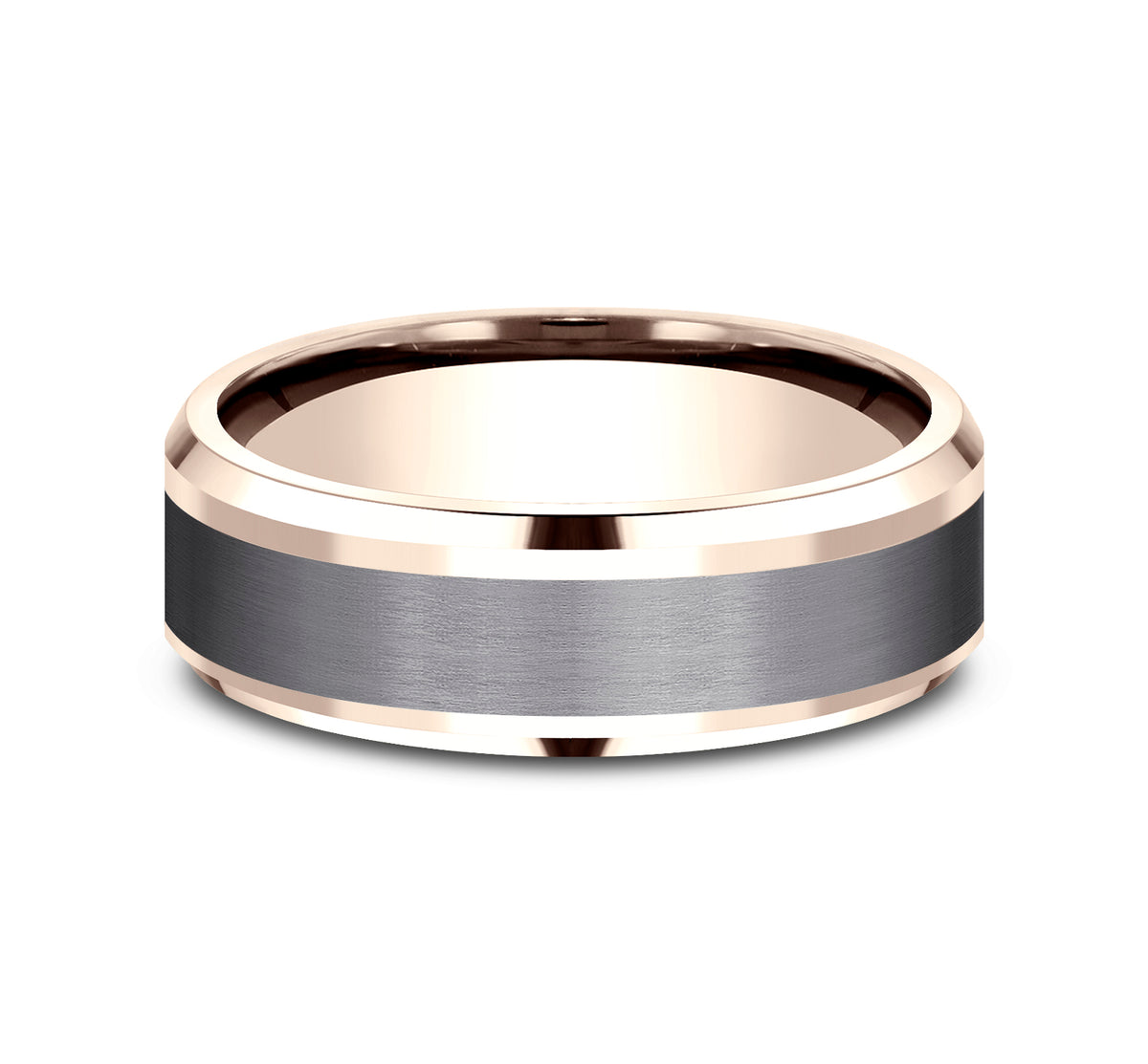 THE DUKE 7mm 14K Rose/Tantalum Grey Benchmark men's wedding band
