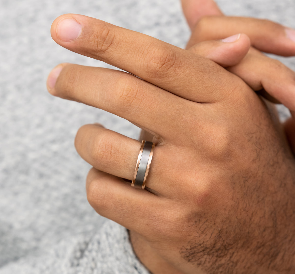 THE DUKE 7mm 14K Rose/Tantalum Grey Benchmark men's wedding band