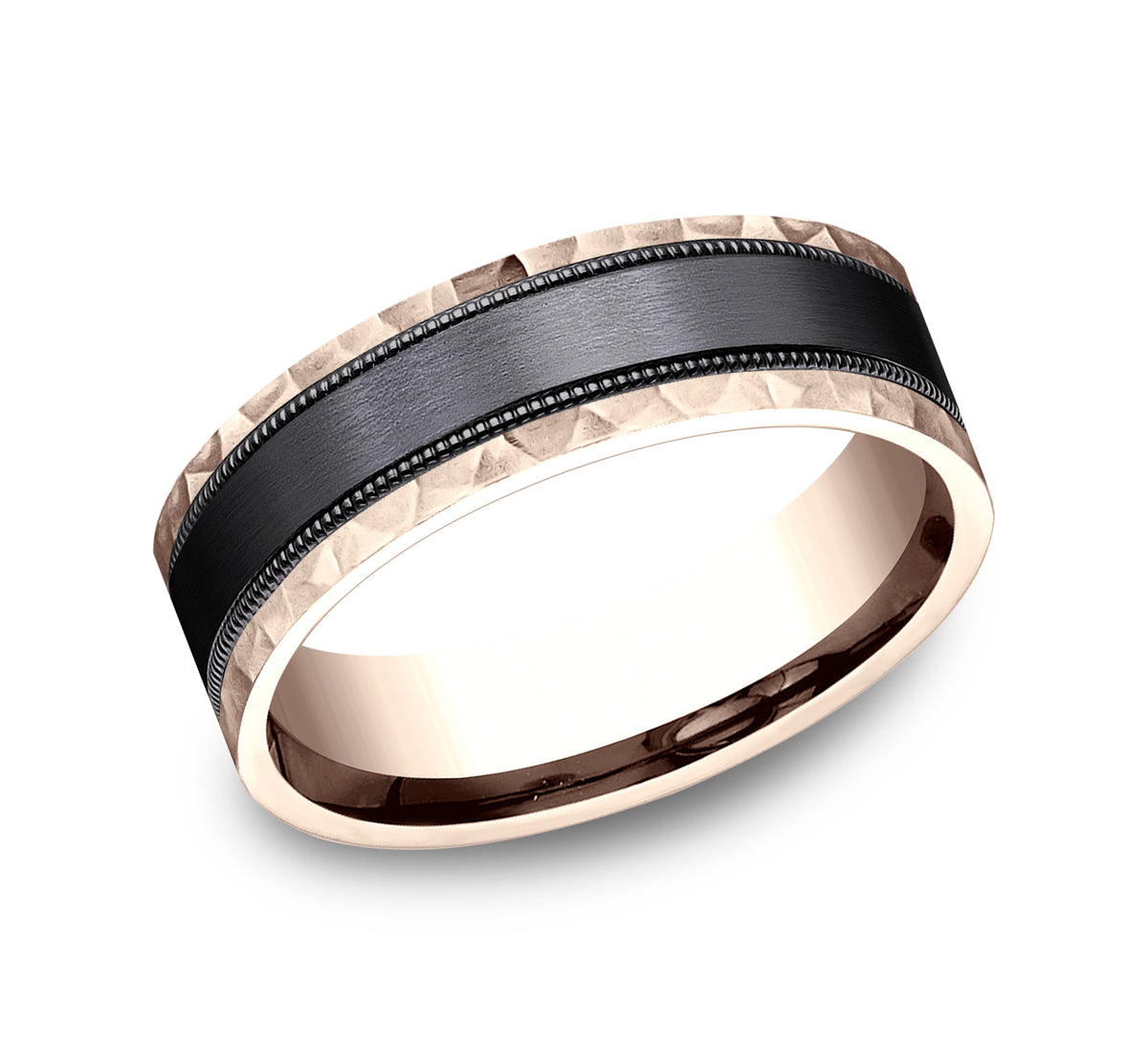THE DENVER 8mm 14K Rose/Black Titanium Benchmark men's wedding band