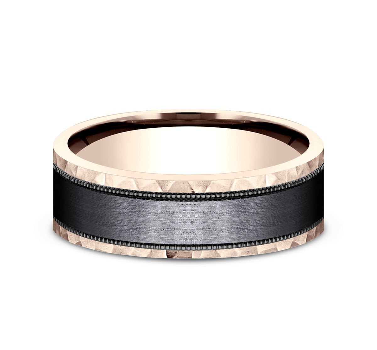 THE DENVER 8mm 14K Rose/Black Titanium Benchmark men's wedding band