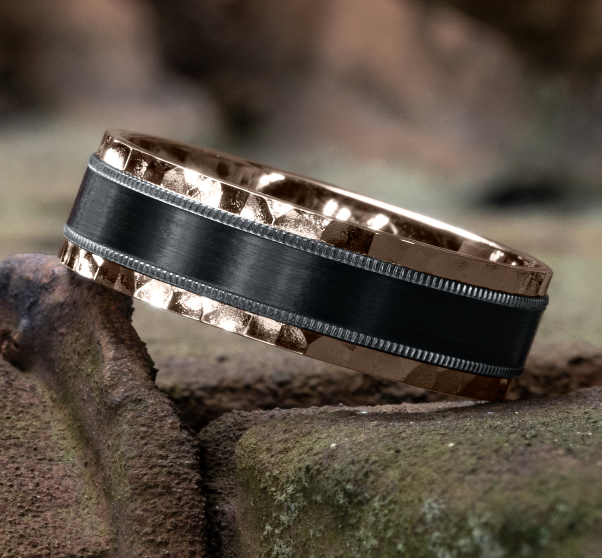 THE DENVER 8mm 14K Rose/Black Titanium Benchmark men's wedding band