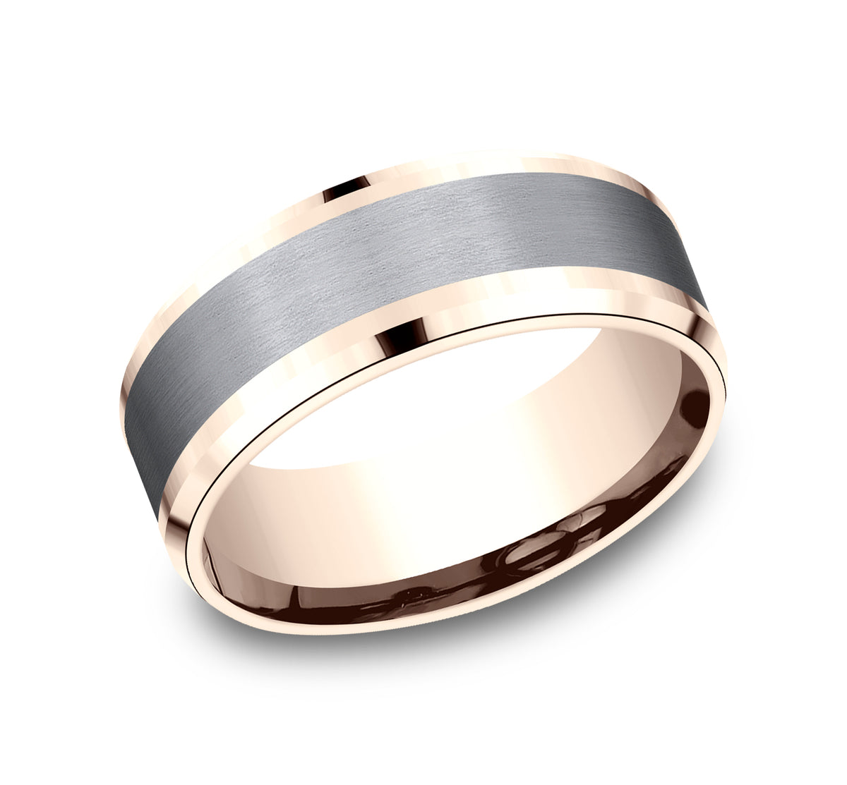 THE DUKE 7mm 14K Rose/Tantalum Grey Benchmark men's wedding band
