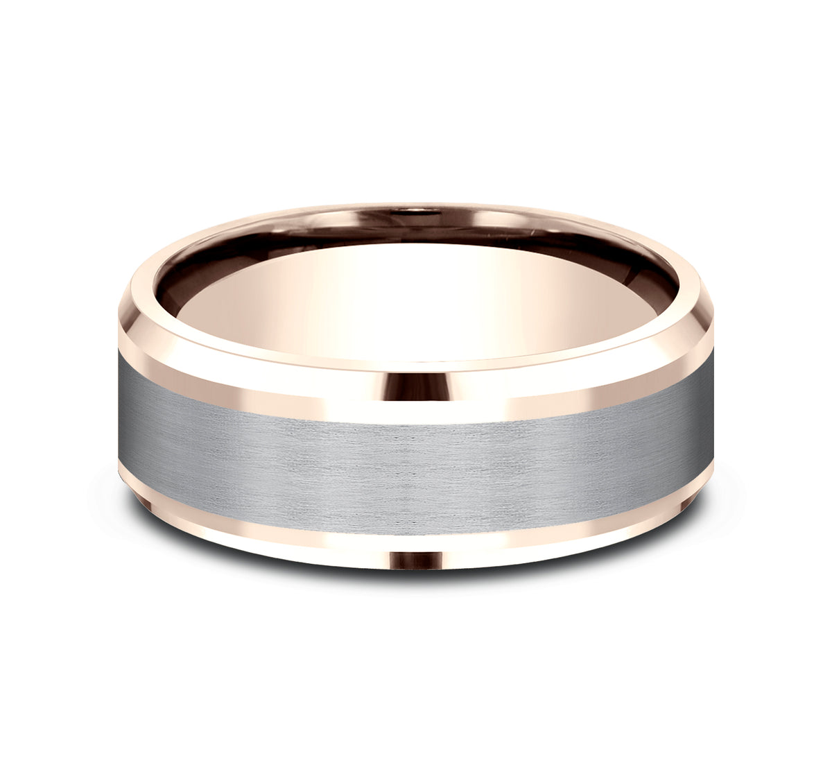 THE DUKE 7mm 14K Rose/Tantalum Grey Benchmark men's wedding band