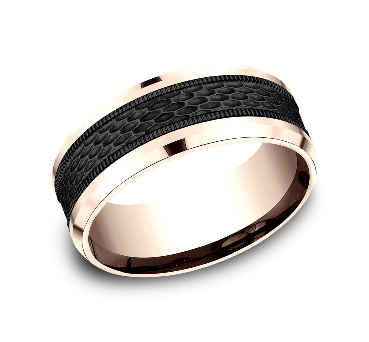 THE ATHLETE 8mm 14K Rose/Black Titanium Benchmark men's wedding band