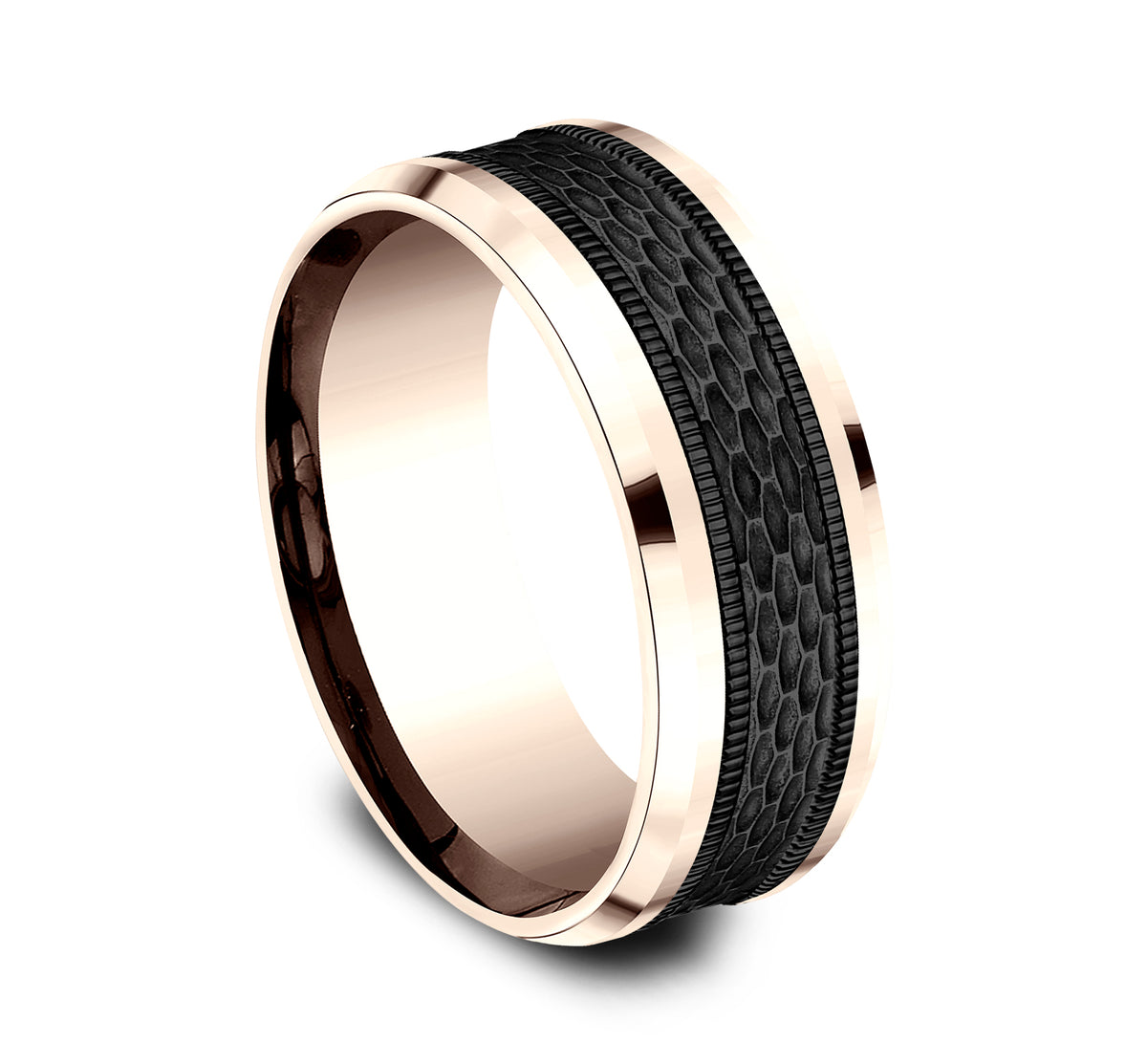 THE ATHLETE 8mm 14K Rose/Black Titanium Benchmark men's wedding band
