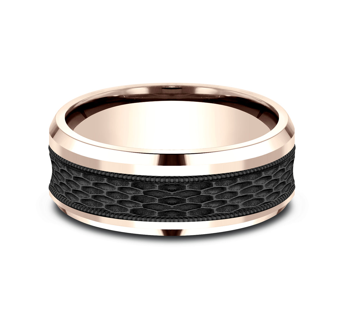 THE ATHLETE 8mm 14K Rose/Black Titanium Benchmark men's wedding band