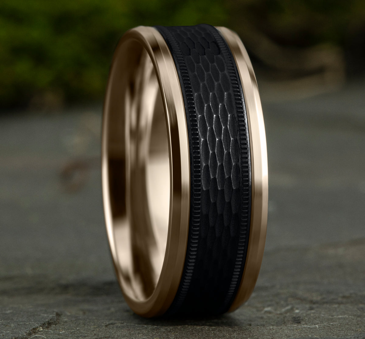 THE ATHLETE 8mm 14K Rose/Black Titanium Benchmark men's wedding band