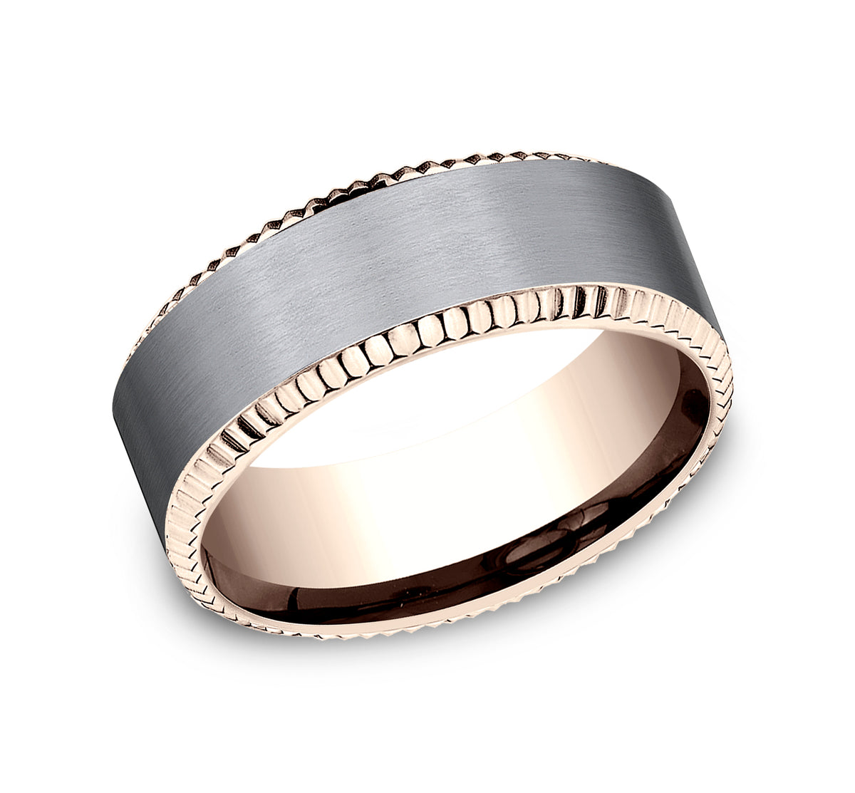 THE GENERAL 8mm 14K Rose/Tantalum Grey Benchmark men's wedding band