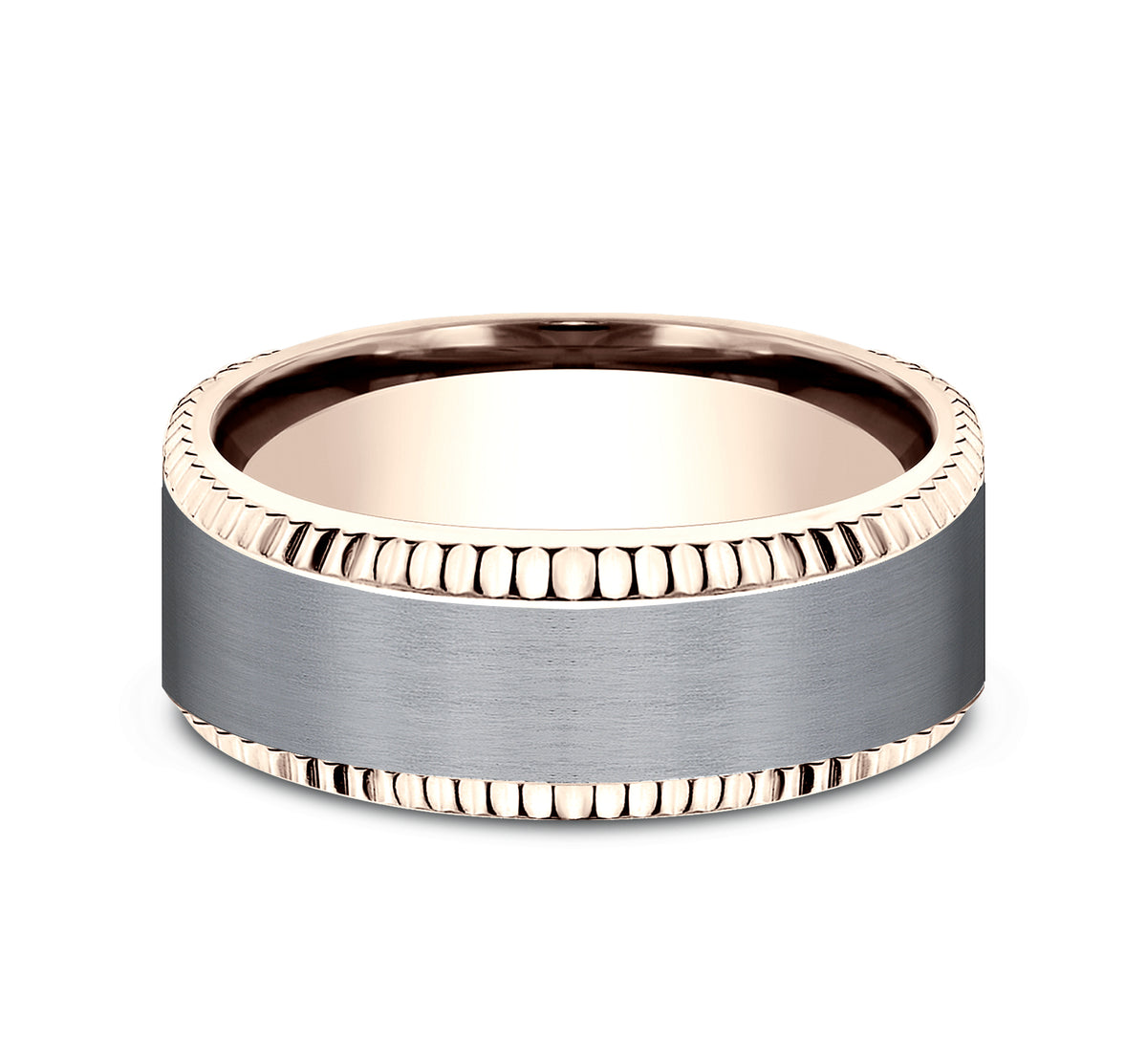 THE GENERAL 8mm 14K Rose/Tantalum Grey Benchmark men's wedding band