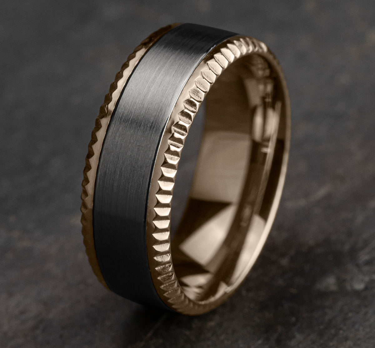 THE GENERAL 8mm 14K Rose/Tantalum Grey Benchmark men's wedding band