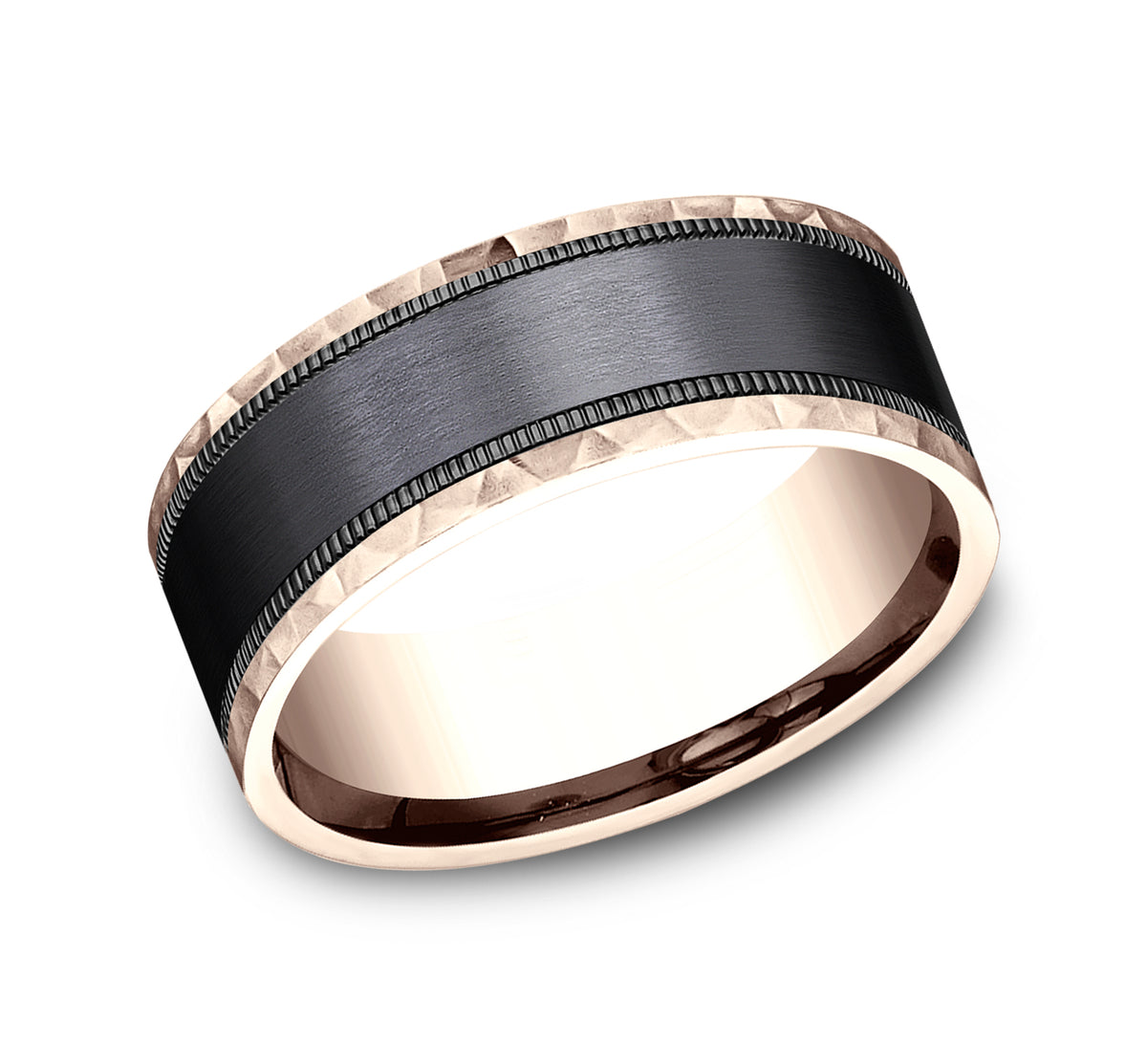 THE DENVER 8mm 14K Rose/Black Titanium Benchmark men's wedding band