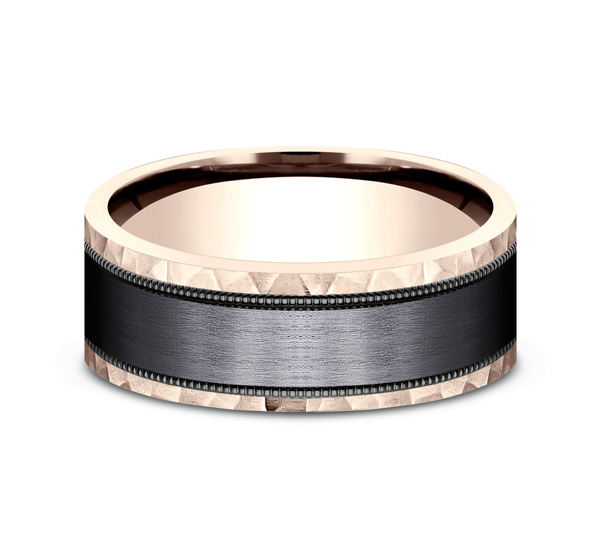 THE DENVER 8mm 14K Rose/Black Titanium Benchmark men's wedding band