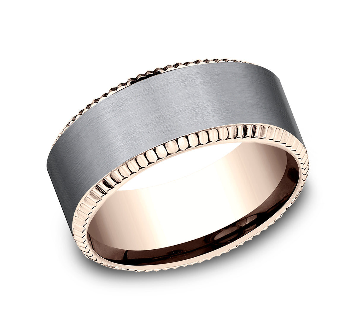 THE GENERAL 8mm 14K Rose/Tantalum Grey Benchmark men's wedding band