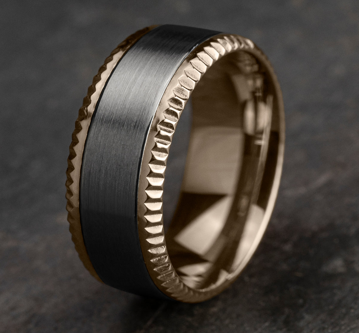 THE GENERAL 8mm 14K Rose/Tantalum Grey Benchmark men's wedding band