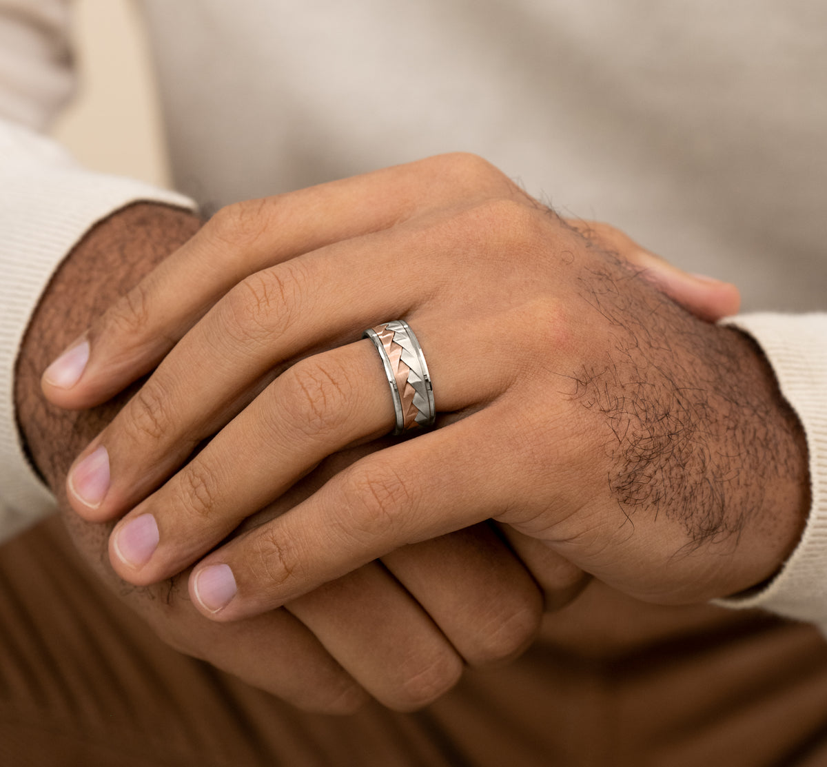 THE RANGE 9mm 14K White/Rose Benchmark men's wedding band