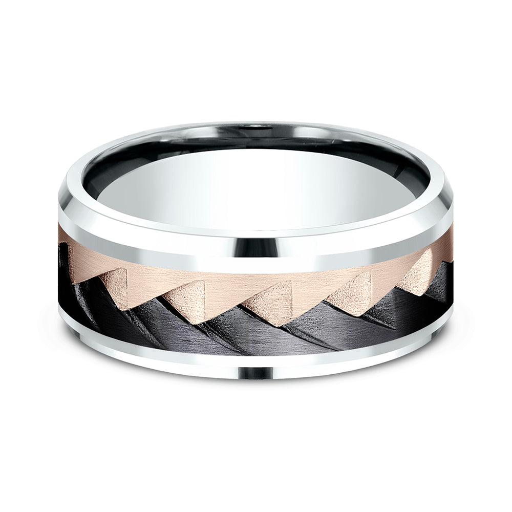 THE RANGE 9mm 14K White/Rose/Black Titanium Benchmark men's wedding band