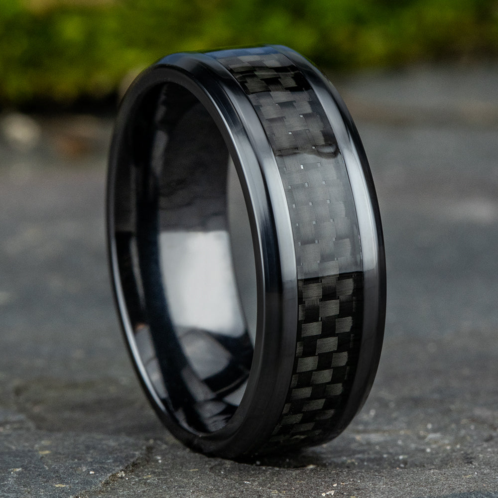 THE HAMILTON 8mm Cobalt Black/Carbon Fiber Black Benchmark men's wedding band
