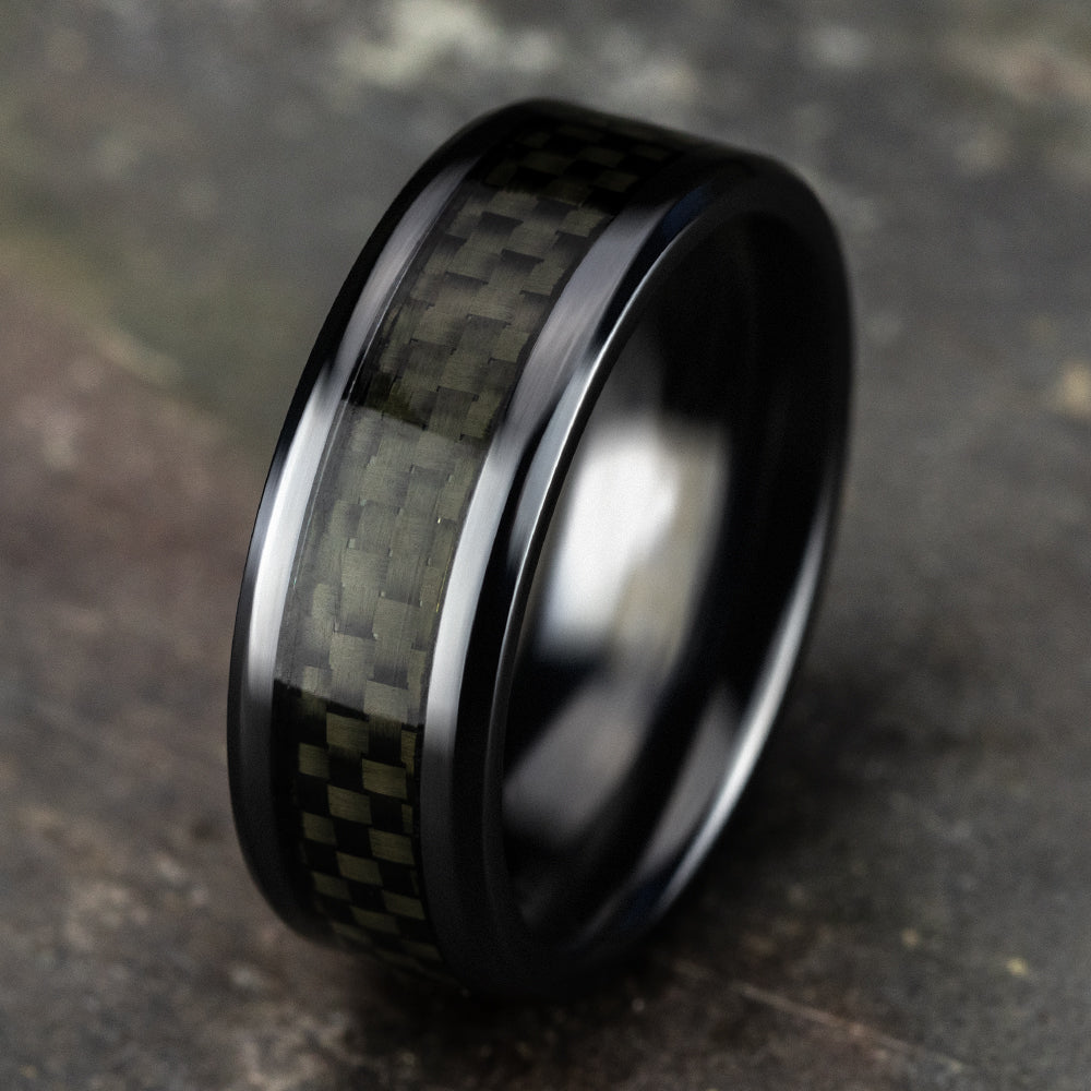 THE HAMILTON 8mm Black Titanium/Carbon Fiber Black Benchmark men's wedding band