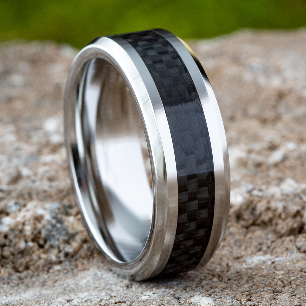 THE HAMILTON 8mm Cobalt White/Carbon Fiber Black Benchmark men's wedding band